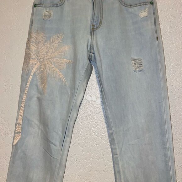 Anthropologie Sandrine Rose Flamingo Palm tree Pattern Ankle Light Wash 24 - Picture 5 of 12